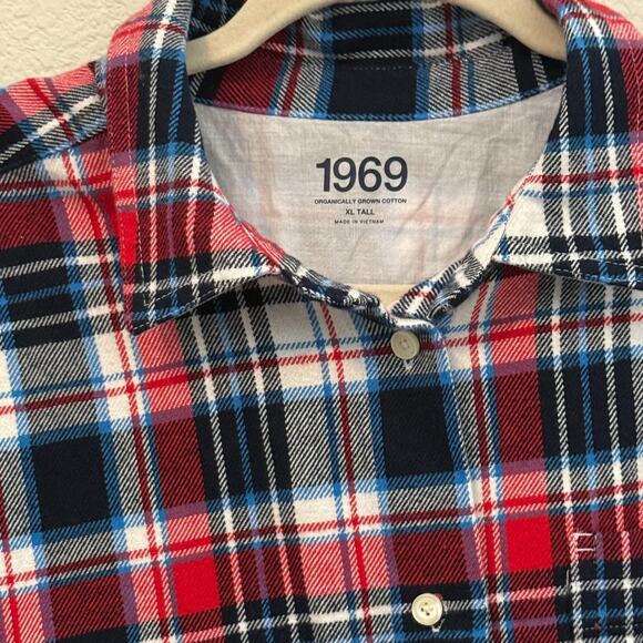 Gap 1969 Womens Tartan Plaid Red Blue Black Flannel Shirt Shacket Size XL TALL - Picture 3 of 4